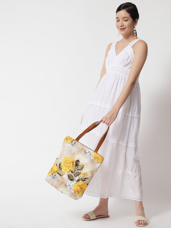 Yellow Vintage Flower Tote + Pouch