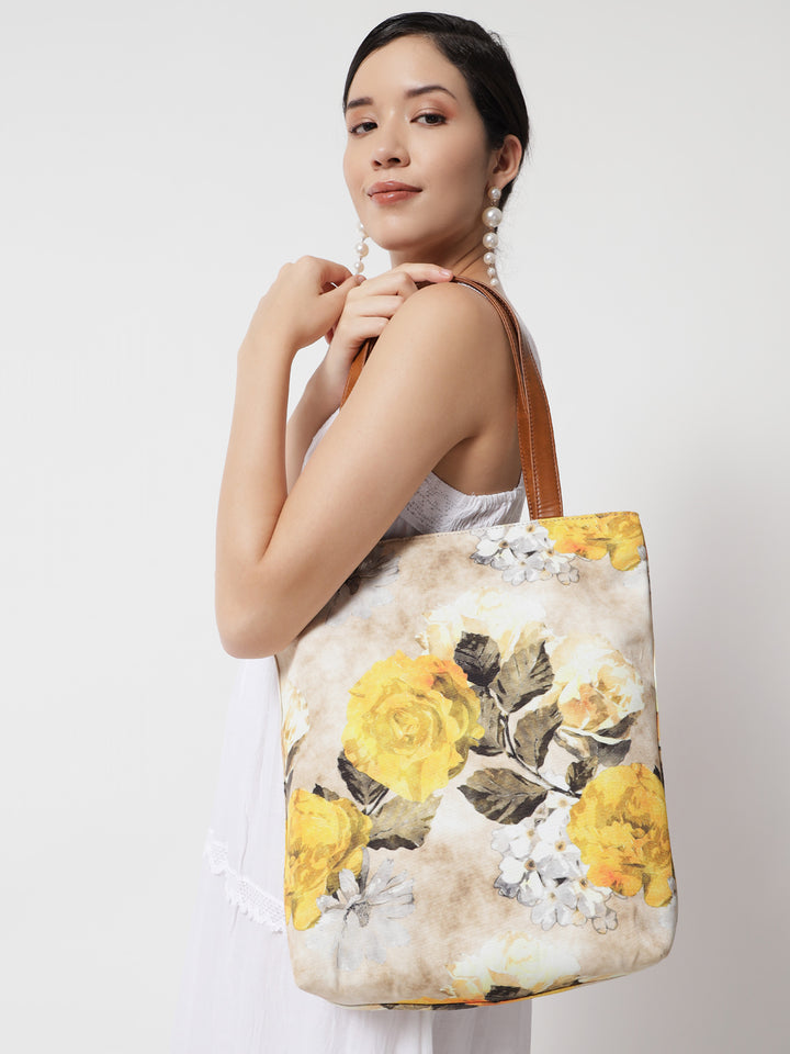 Yellow Vintage Flower Tote + Pouch