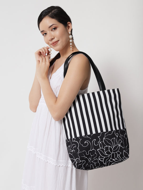 Stripped Floral Canvas Tote + Pouch
